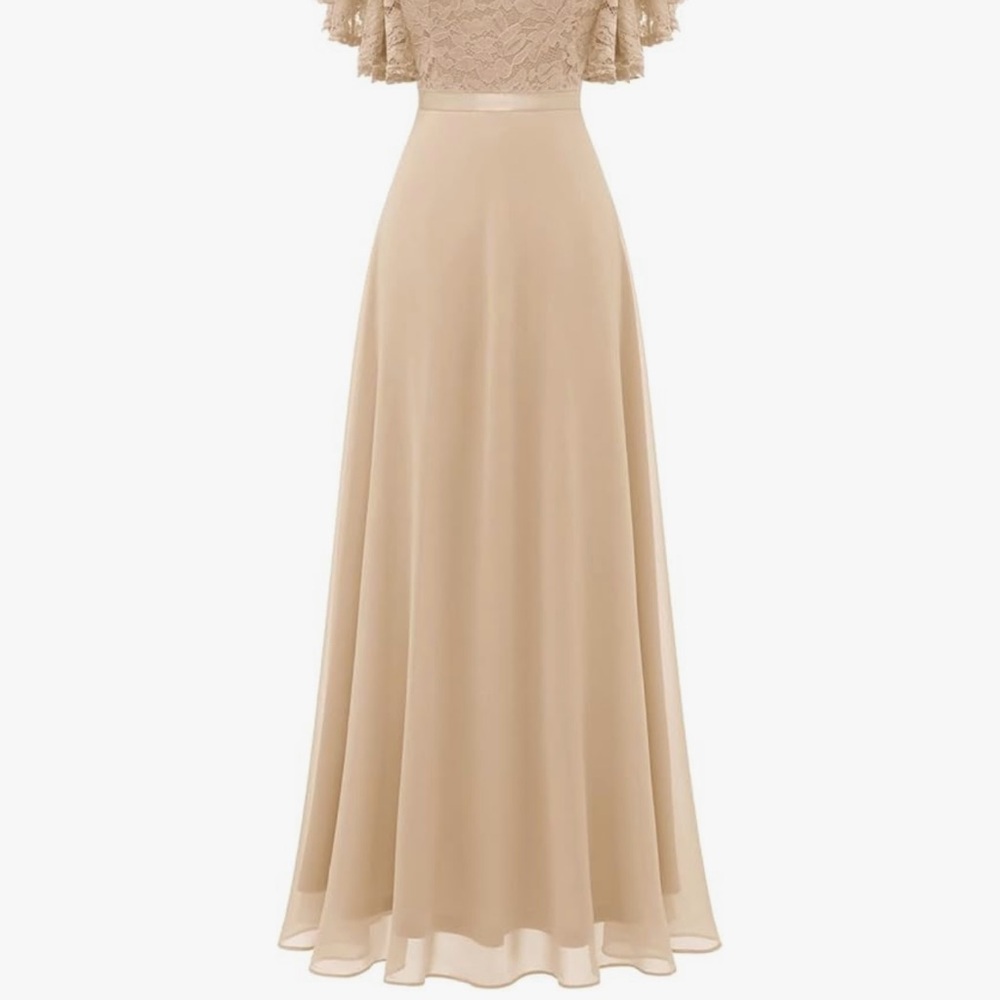 Chic Beige Lace and Chiffon Dress